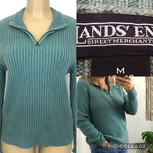 Vintage Land's End Teal Quarter Zip Knit Cotton Sweater Medium